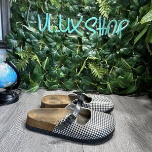 Birkis Birkenstock Maria Womens Brown Houndstooth Slip On Clog Shoe EU 39 Narrow